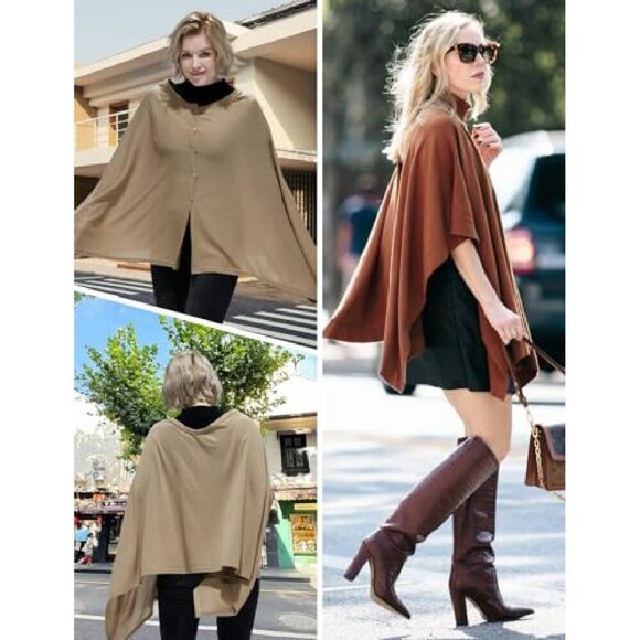 Soft Knitted Poncho Shawl Wrap Lightweight Versatile Cape Scarf - Picture 6 of 8